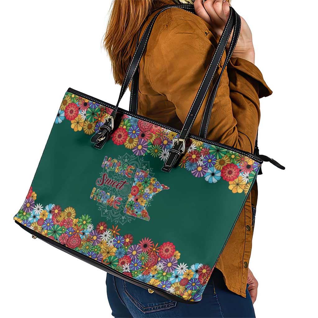 Home Sweet Home Minnesota Flower Xmas Christmas Leather Tote Bag Xmas Holiday Patterns - Wonder Print Shop