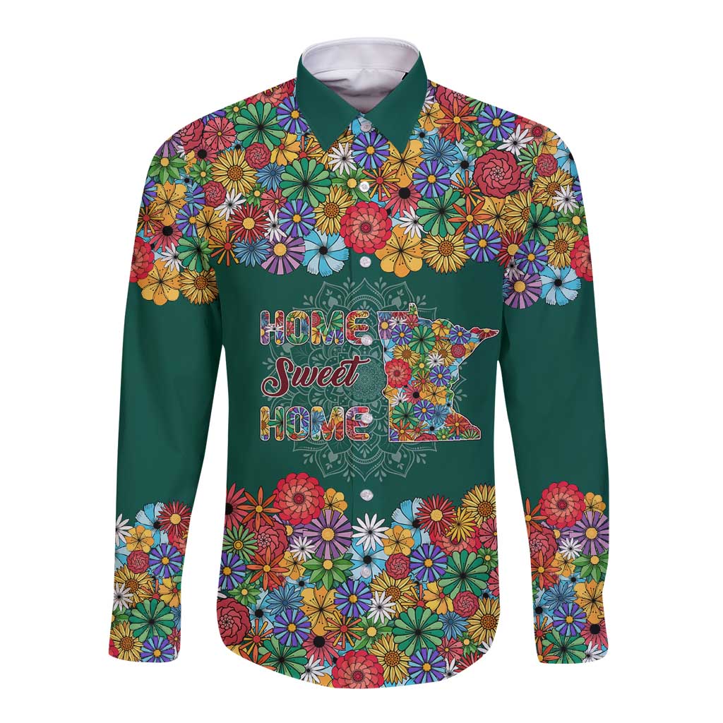 Home Sweet Home Minnesota Flower Xmas Christmas Long Sleeve Button Shirt Xmas Holiday Patterns - Wonder Print Shop