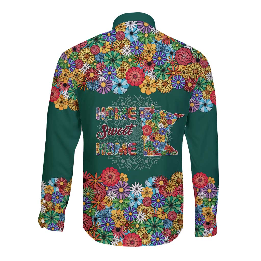 Home Sweet Home Minnesota Flower Xmas Christmas Long Sleeve Button Shirt Xmas Holiday Patterns - Wonder Print Shop