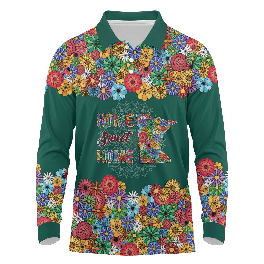 Home Sweet Home Minnesota Flower Xmas Christmas Long Sleeve Polo Shirt Xmas Holiday Patterns - Wonder Print Shop