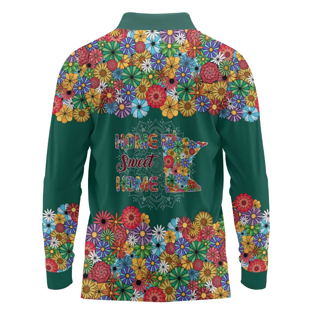 Home Sweet Home Minnesota Flower Xmas Christmas Long Sleeve Polo Shirt Xmas Holiday Patterns - Wonder Print Shop