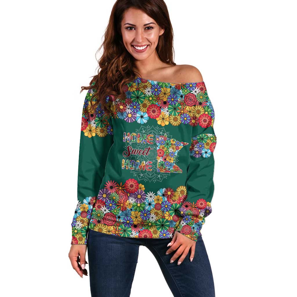 Home Sweet Home Minnesota Flower Xmas Christmas Off Shoulder Sweater Xmas Holiday Patterns - Wonder Print Shop
