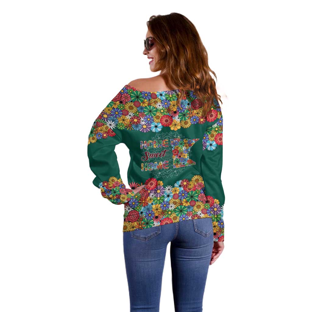 Home Sweet Home Minnesota Flower Xmas Christmas Off Shoulder Sweater Xmas Holiday Patterns - Wonder Print Shop