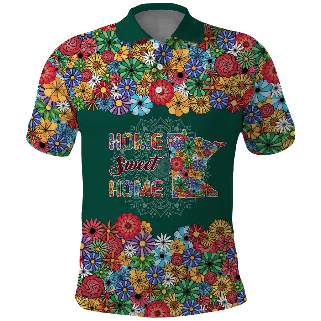Home Sweet Home Minnesota Flower Xmas Christmas Polo Shirt Xmas Holiday Patterns - Wonder Print Shop
