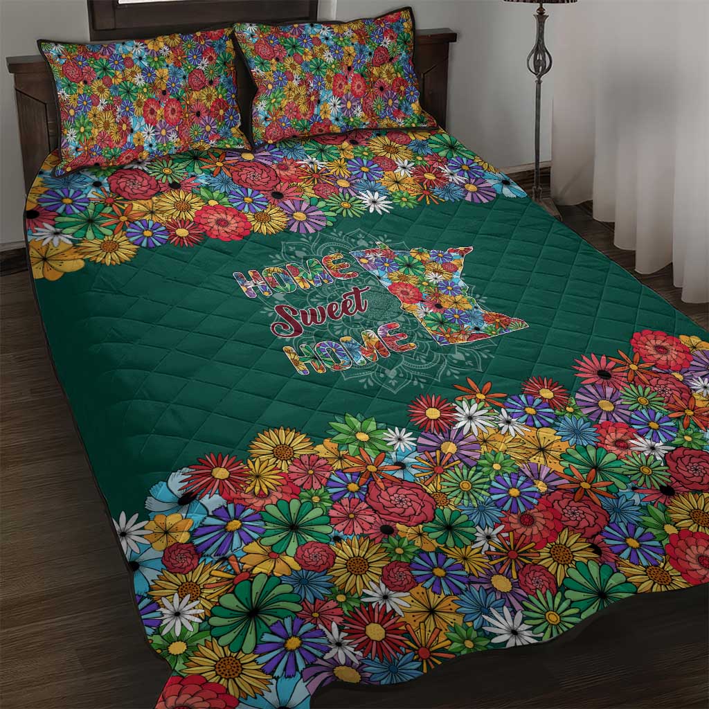 Home Sweet Home Minnesota Flower Xmas Christmas Quilt Bed Set Xmas Holiday Patterns - Wonder Print Shop