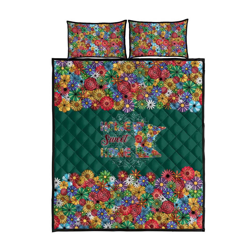 Home Sweet Home Minnesota Flower Xmas Christmas Quilt Bed Set Xmas Holiday Patterns - Wonder Print Shop