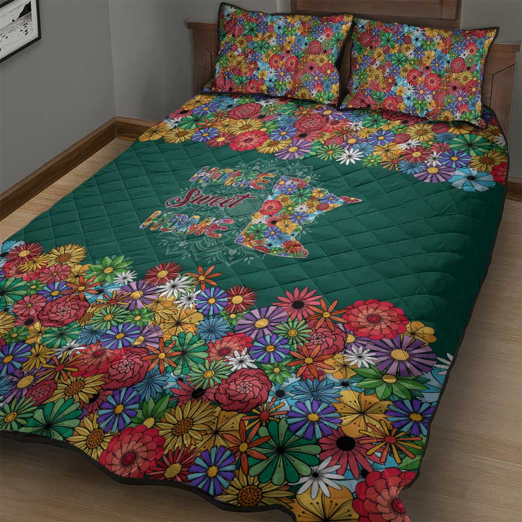 Home Sweet Home Minnesota Flower Xmas Christmas Quilt Bed Set Xmas Holiday Patterns - Wonder Print Shop