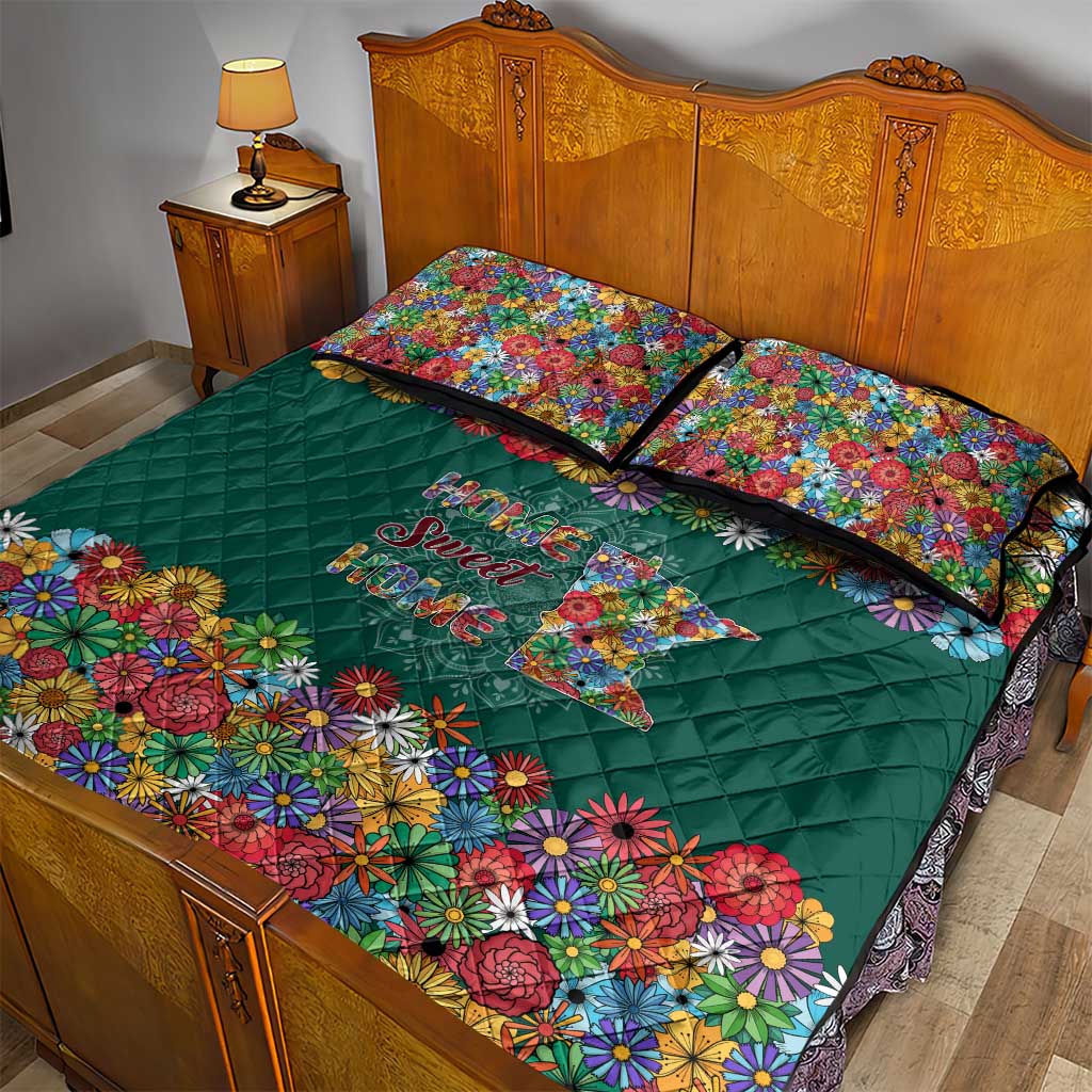 Home Sweet Home Minnesota Flower Xmas Christmas Quilt Bed Set Xmas Holiday Patterns - Wonder Print Shop