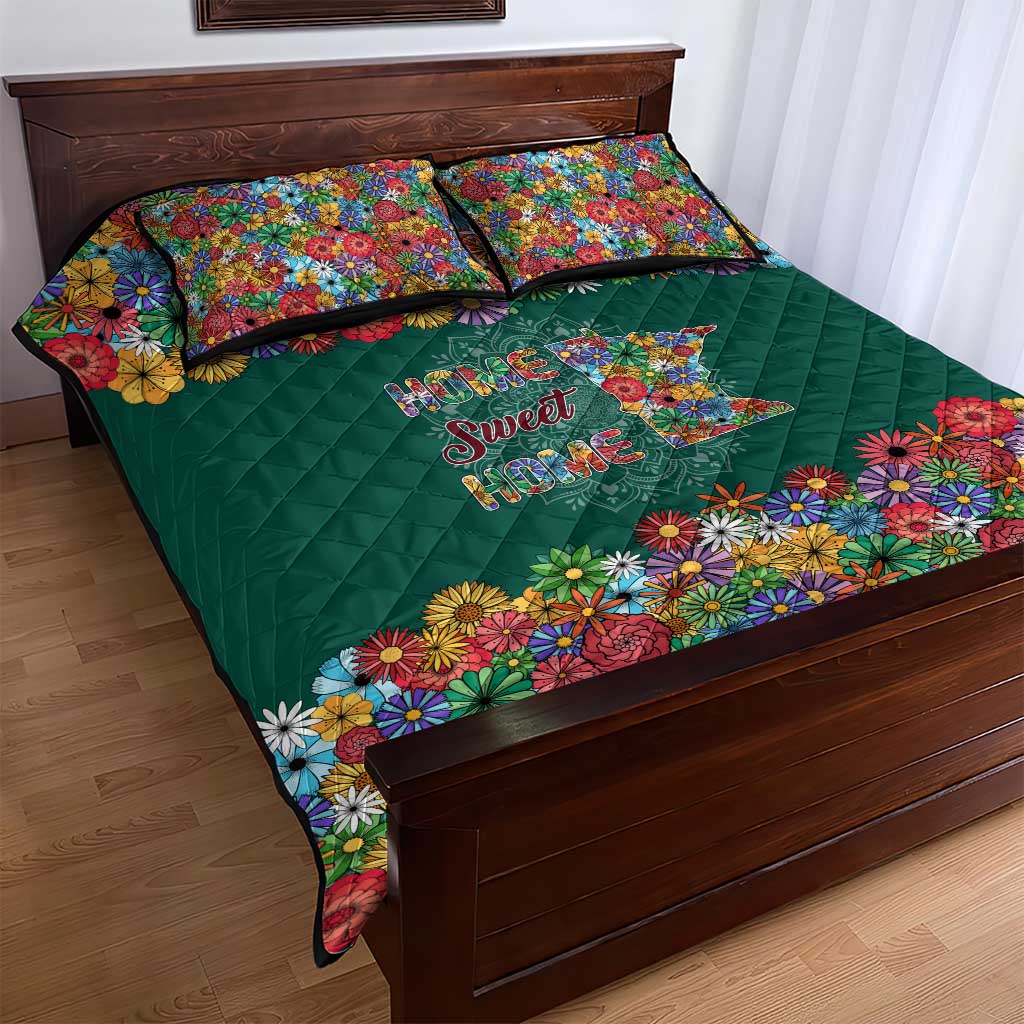 Home Sweet Home Minnesota Flower Xmas Christmas Quilt Bed Set Xmas Holiday Patterns - Wonder Print Shop