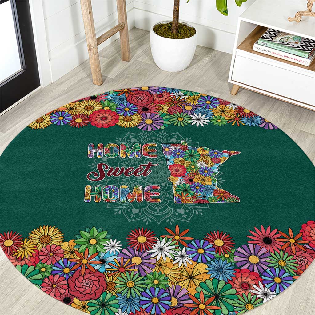 Home Sweet Home Minnesota Flower Xmas Christmas Round Carpet Xmas Holiday Patterns - Wonder Print Shop