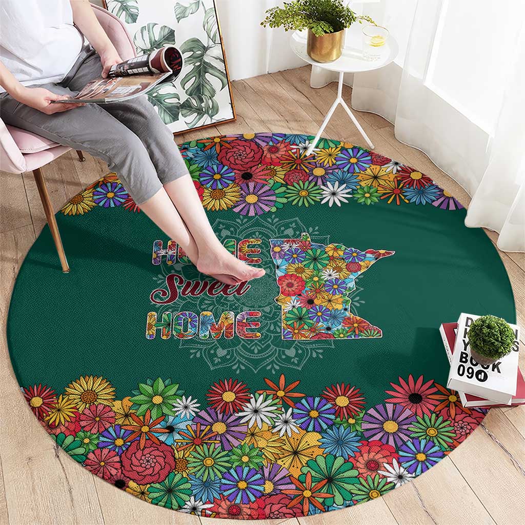 Home Sweet Home Minnesota Flower Xmas Christmas Round Carpet Xmas Holiday Patterns - Wonder Print Shop