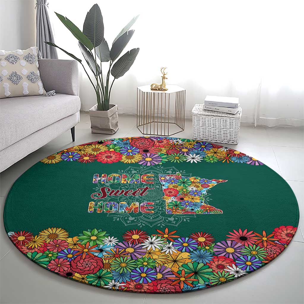 Home Sweet Home Minnesota Flower Xmas Christmas Round Carpet Xmas Holiday Patterns - Wonder Print Shop