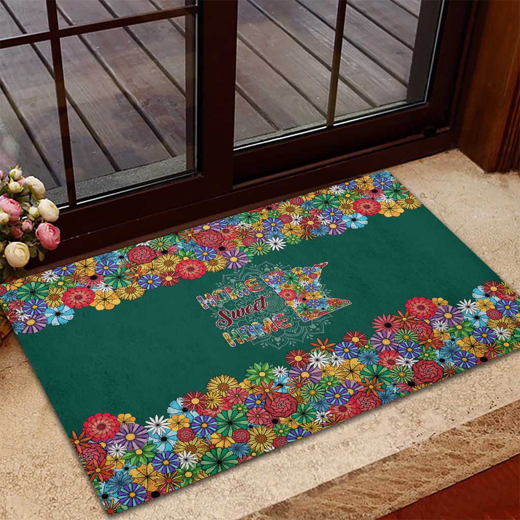 Home Sweet Home Minnesota Flower Xmas Christmas Rubber Doormat Xmas Holiday Patterns - Wonder Print Shop