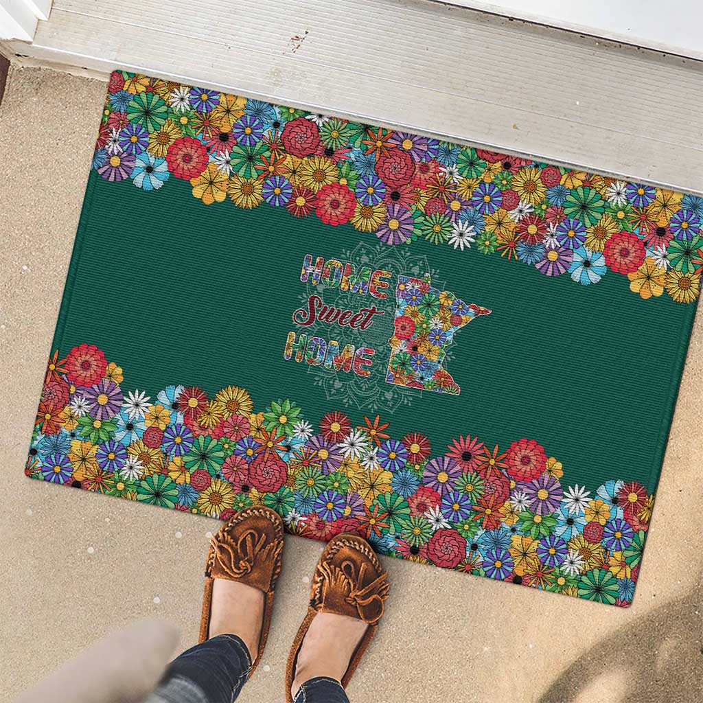 Home Sweet Home Minnesota Flower Xmas Christmas Rubber Doormat Xmas Holiday Patterns - Wonder Print Shop