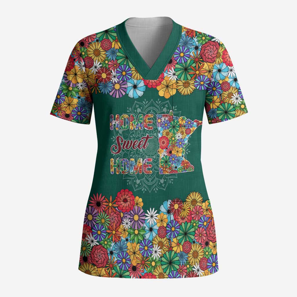 Home Sweet Home Minnesota Flower Xmas Christmas Scrub Top Xmas Holiday Patterns - Wonder Print Shop