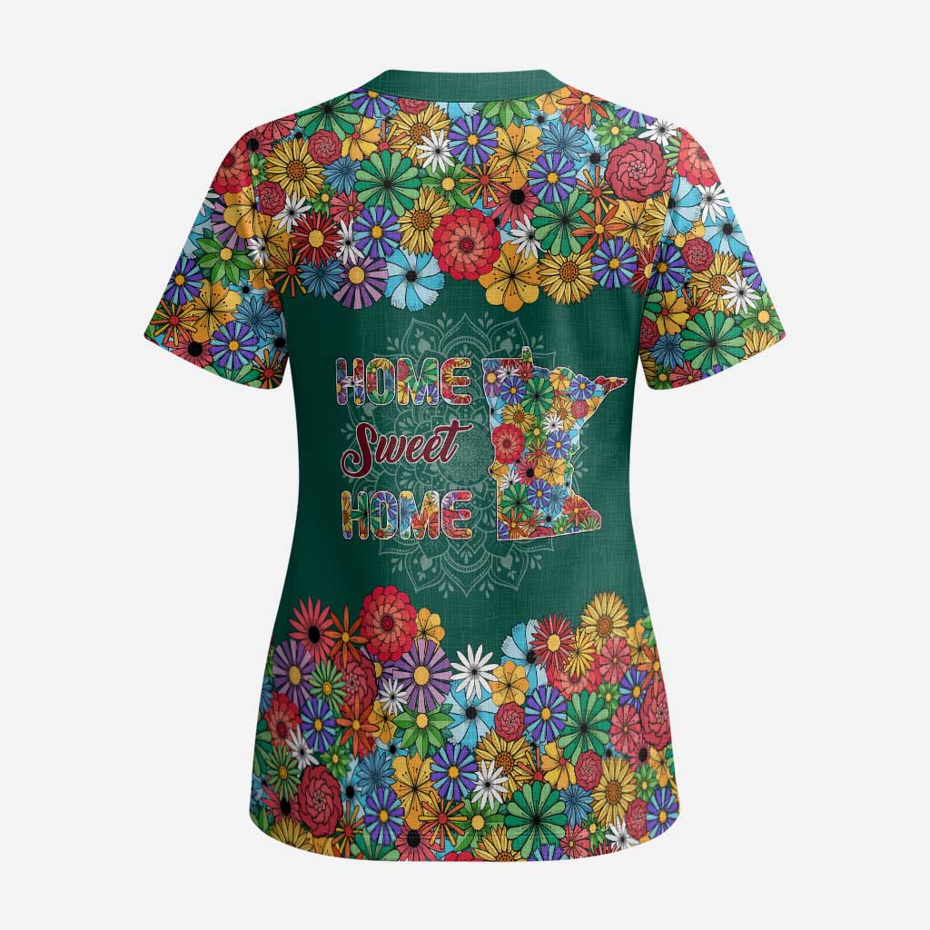 Home Sweet Home Minnesota Flower Xmas Christmas Scrub Top Xmas Holiday Patterns - Wonder Print Shop
