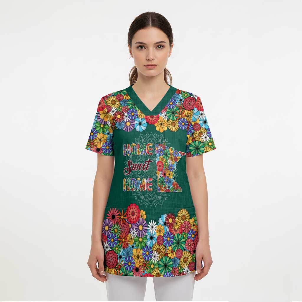 Home Sweet Home Minnesota Flower Xmas Christmas Scrub Top Xmas Holiday Patterns - Wonder Print Shop