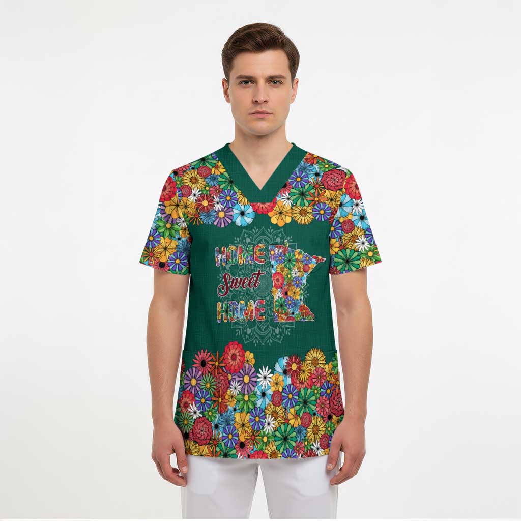Home Sweet Home Minnesota Flower Xmas Christmas Scrub Top Xmas Holiday Patterns - Wonder Print Shop