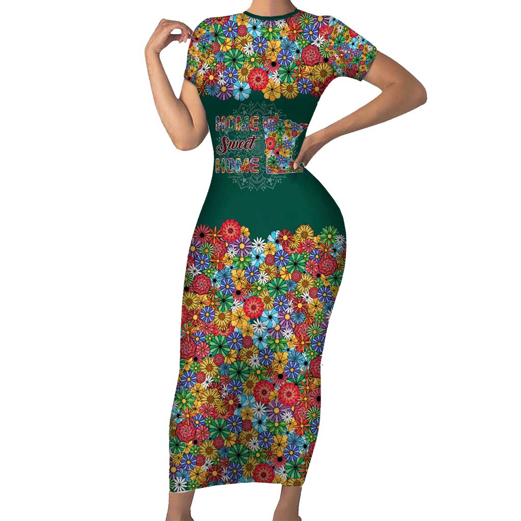Home Sweet Home Minnesota Flower Xmas Christmas Short Sleeve Bodycon Dress Xmas Holiday Patterns - Wonder Print Shop