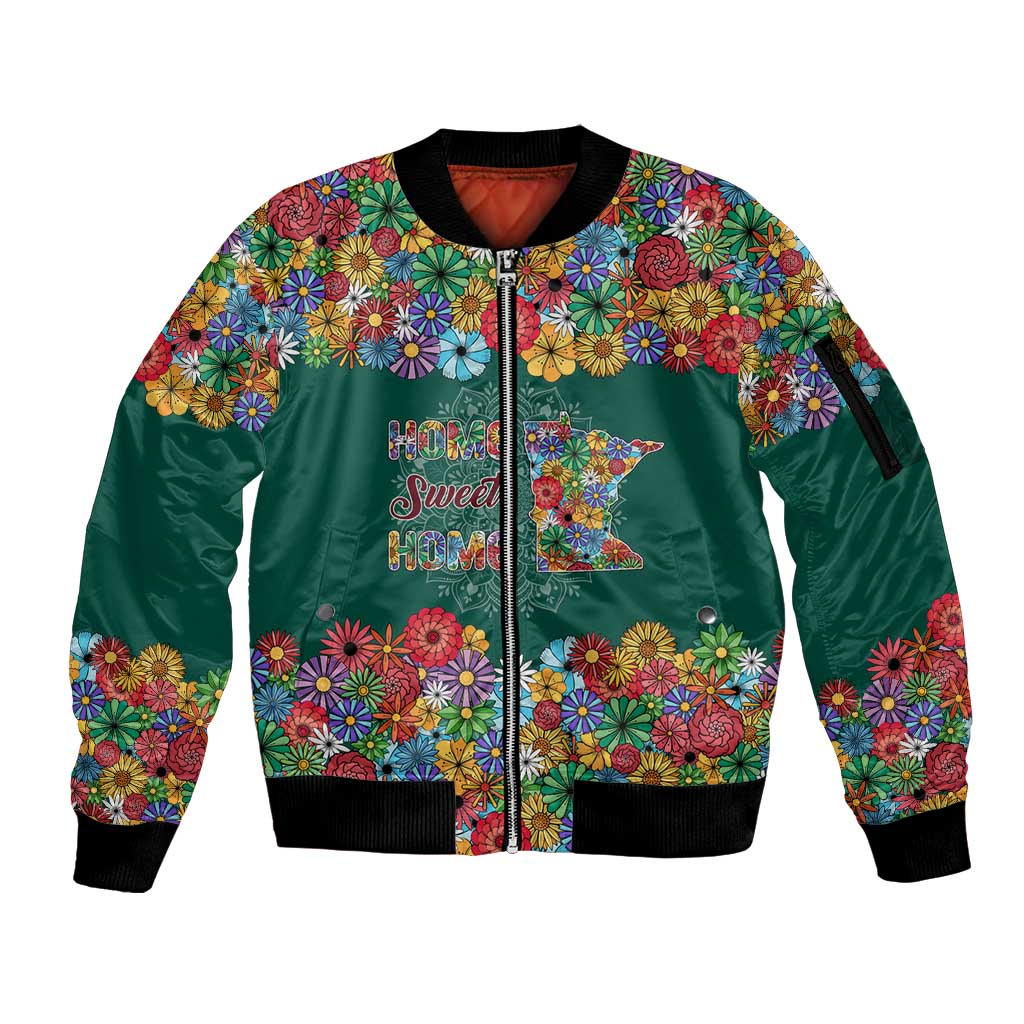 Home Sweet Home Minnesota Flower Xmas Christmas Sleeve Zip Bomber Jacket Xmas Holiday Patterns - Wonder Print Shop
