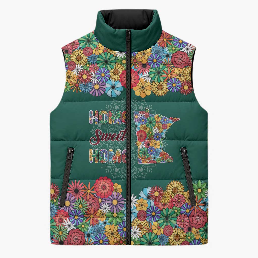 Home Sweet Home Minnesota Flower Xmas Christmas Sleeveless Puffer Jacket Xmas Holiday Patterns - Wonder Print Shop