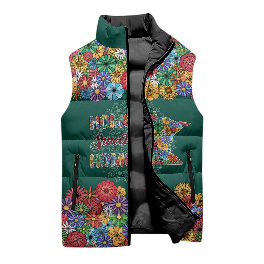 Home Sweet Home Minnesota Flower Xmas Christmas Sleeveless Puffer Jacket Xmas Holiday Patterns - Wonder Print Shop