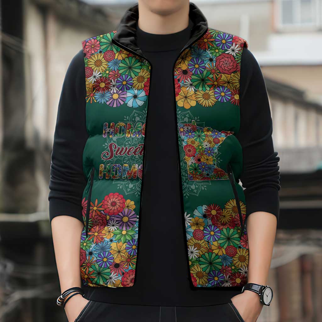 Home Sweet Home Minnesota Flower Xmas Christmas Sleeveless Puffer Jacket Xmas Holiday Patterns - Wonder Print Shop