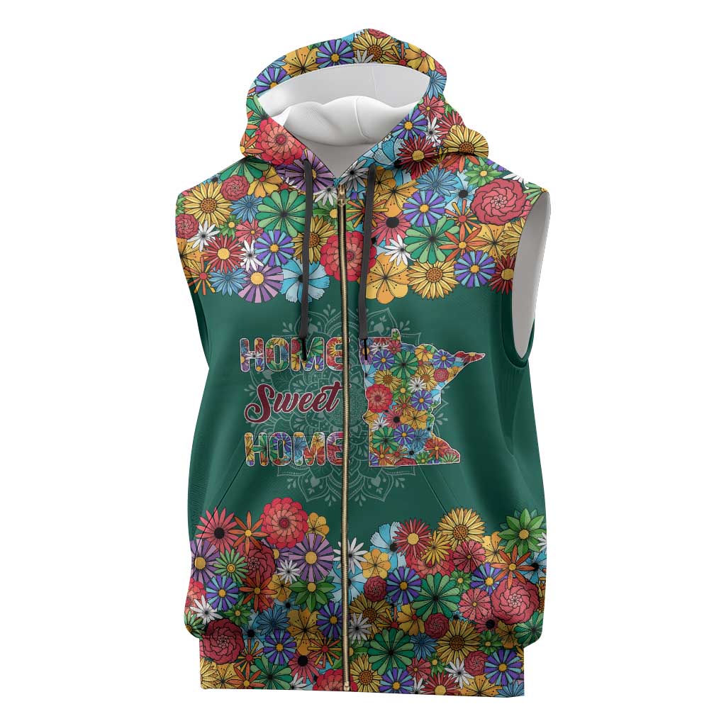 Home Sweet Home Minnesota Flower Xmas Christmas Sleeveless Zip Hoodie Xmas Holiday Patterns - Wonder Print Shop