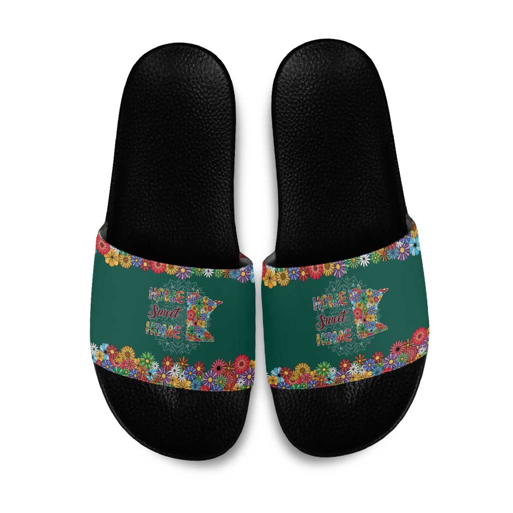Home Sweet Home Minnesota Flower Xmas Christmas Slide Sandals Xmas Holiday Patterns - Wonder Print Shop