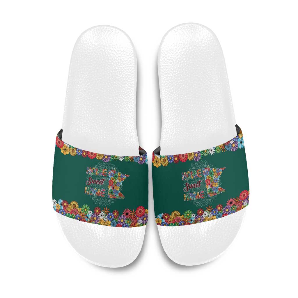 Home Sweet Home Minnesota Flower Xmas Christmas Slide Sandals Xmas Holiday Patterns - Wonder Print Shop