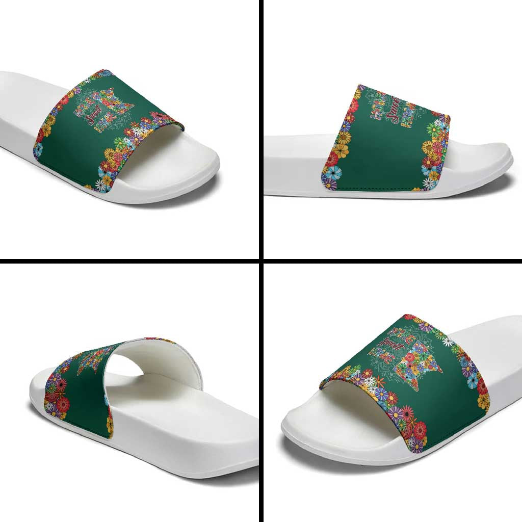 Home Sweet Home Minnesota Flower Xmas Christmas Slide Sandals Xmas Holiday Patterns - Wonder Print Shop