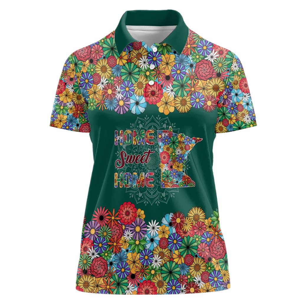 Home Sweet Home Minnesota Flower Xmas Christmas Women Polo Shirt Xmas Holiday Patterns - Wonder Print Shop