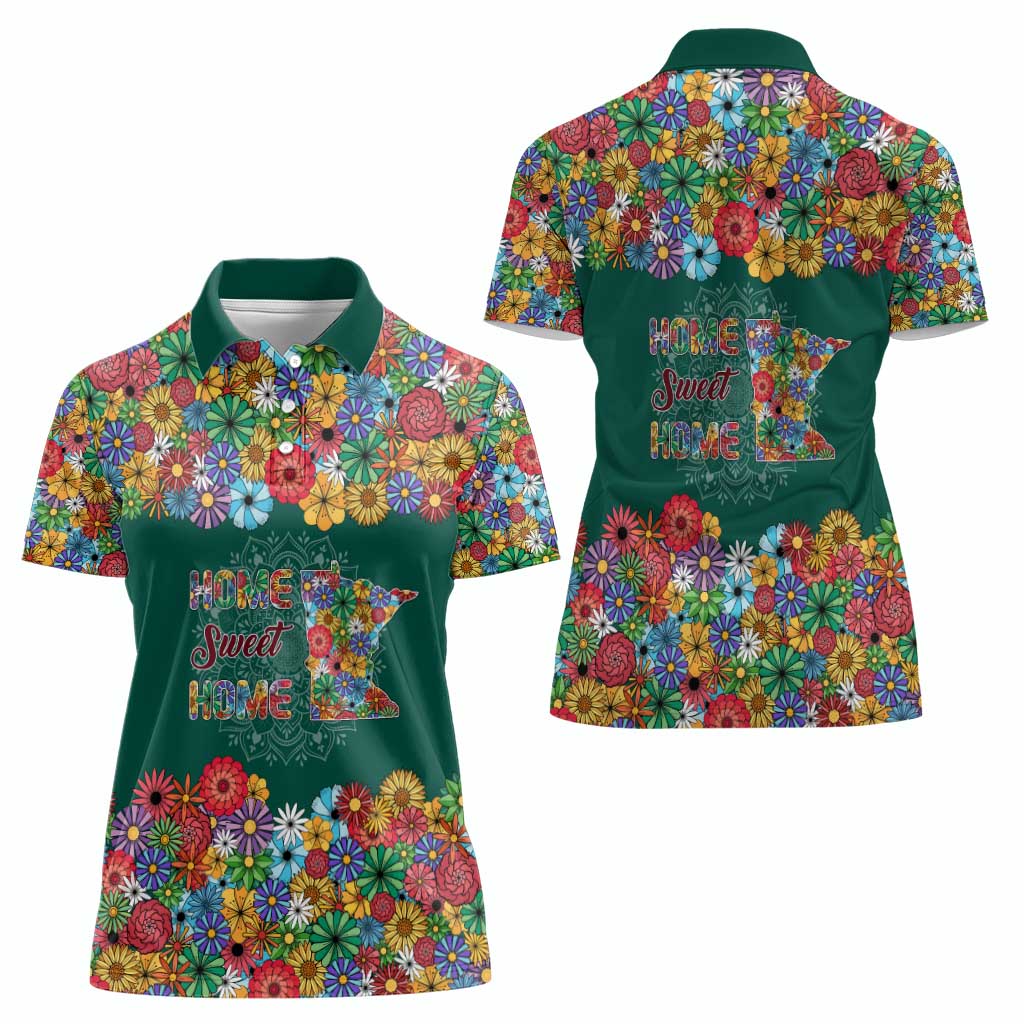 Home Sweet Home Minnesota Flower Xmas Christmas Women Polo Shirt Xmas Holiday Patterns - Wonder Print Shop