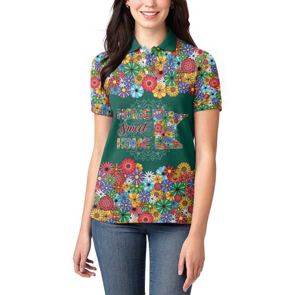 Home Sweet Home Minnesota Flower Xmas Christmas Women Polo Shirt Xmas Holiday Patterns - Wonder Print Shop