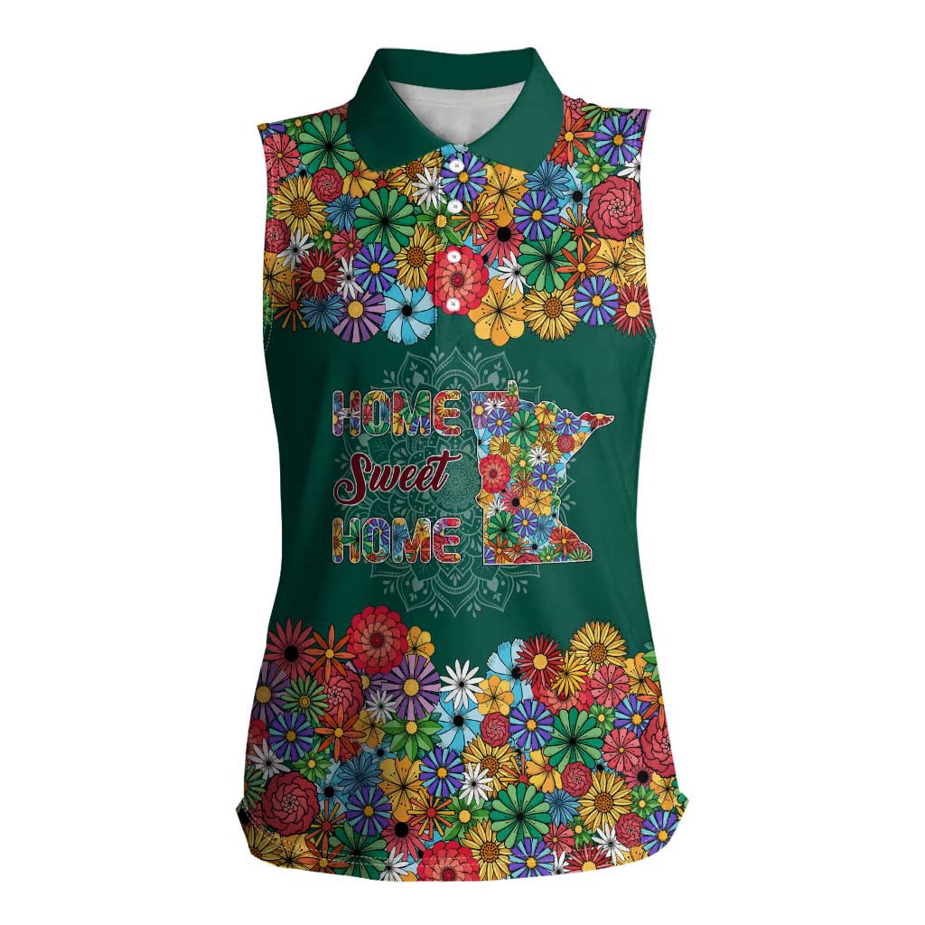 Home Sweet Home Minnesota Flower Xmas Christmas Women Sleeveless Polo Shirt Xmas Holiday Patterns - Wonder Print Shop