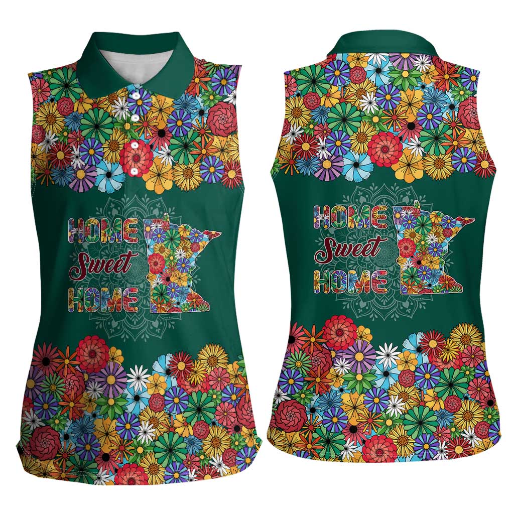 Home Sweet Home Minnesota Flower Xmas Christmas Women Sleeveless Polo Shirt Xmas Holiday Patterns - Wonder Print Shop