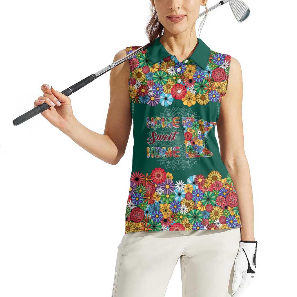 Home Sweet Home Minnesota Flower Xmas Christmas Women Sleeveless Polo Shirt Xmas Holiday Patterns - Wonder Print Shop