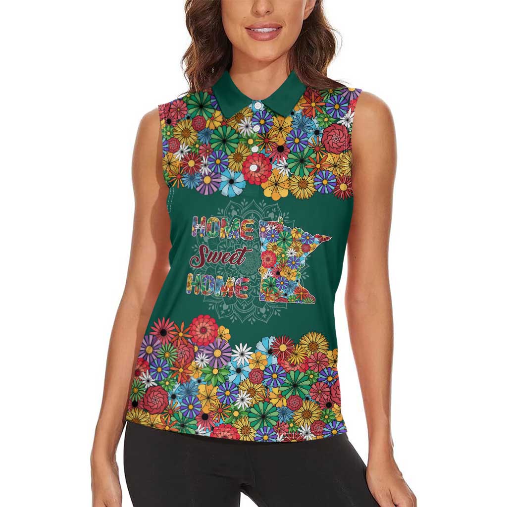 Home Sweet Home Minnesota Flower Xmas Christmas Women Sleeveless Polo Shirt Xmas Holiday Patterns - Wonder Print Shop