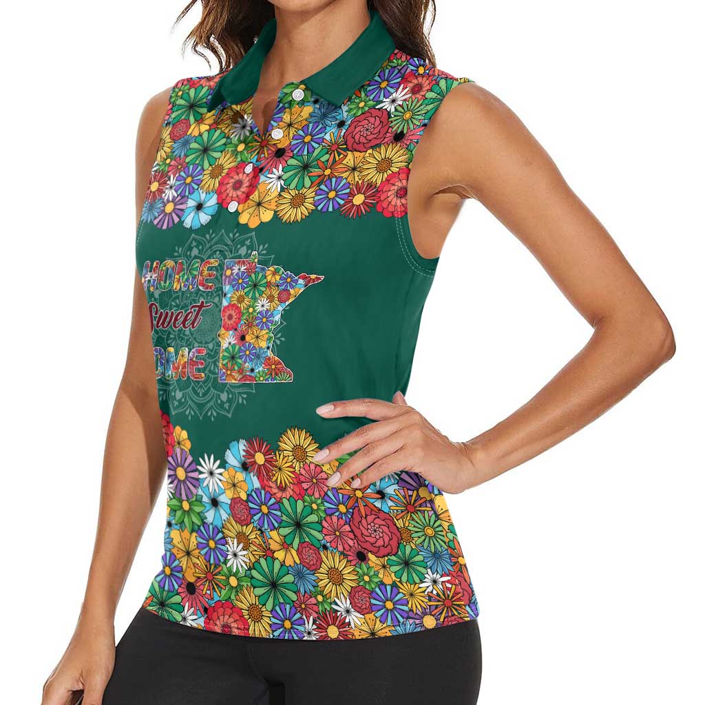 Home Sweet Home Minnesota Flower Xmas Christmas Women Sleeveless Polo Shirt Xmas Holiday Patterns - Wonder Print Shop