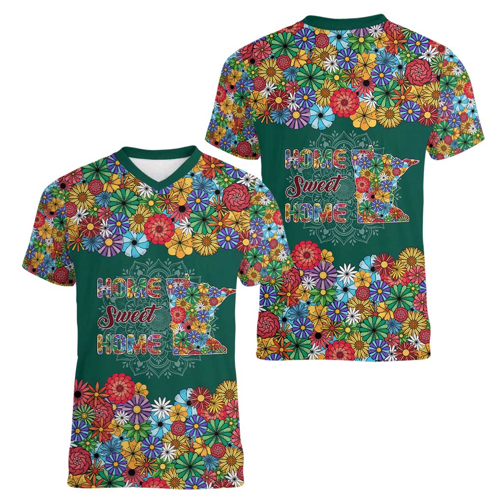 Home Sweet Home Minnesota Flower Xmas Christmas Women V-Neck T-Shirt Xmas Holiday Patterns - Wonder Print Shop