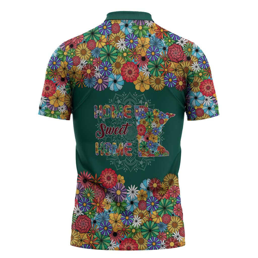 Home Sweet Home Minnesota Flower Xmas Christmas Zipper Polo Shirt Xmas Holiday Patterns - Wonder Print Shop