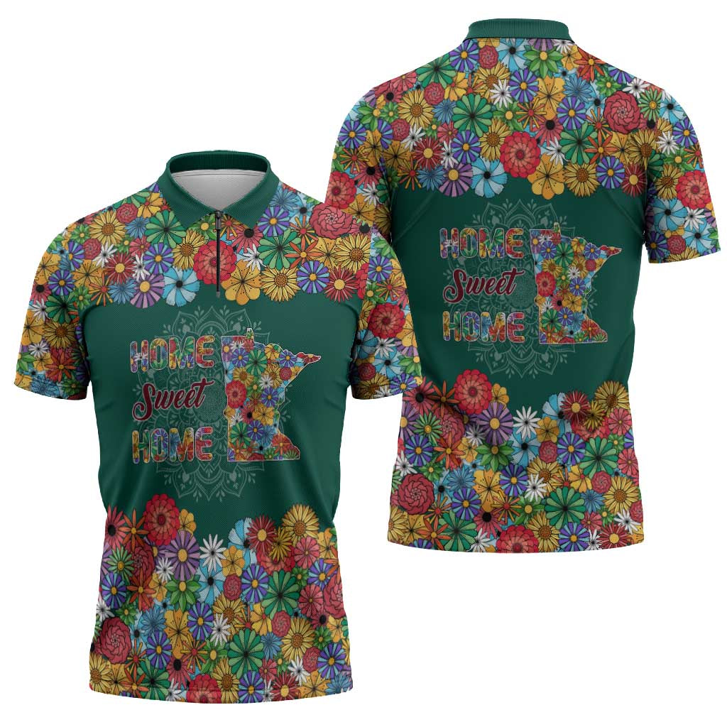 Home Sweet Home Minnesota Flower Xmas Christmas Zipper Polo Shirt Xmas Holiday Patterns - Wonder Print Shop