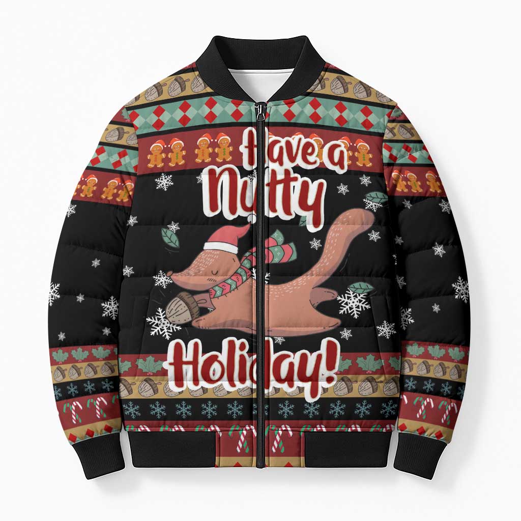 Have A Nutty Holiday Christmas Bomber Puffer Jacket Xmas Holiday Patterns - Wonder Print Shop