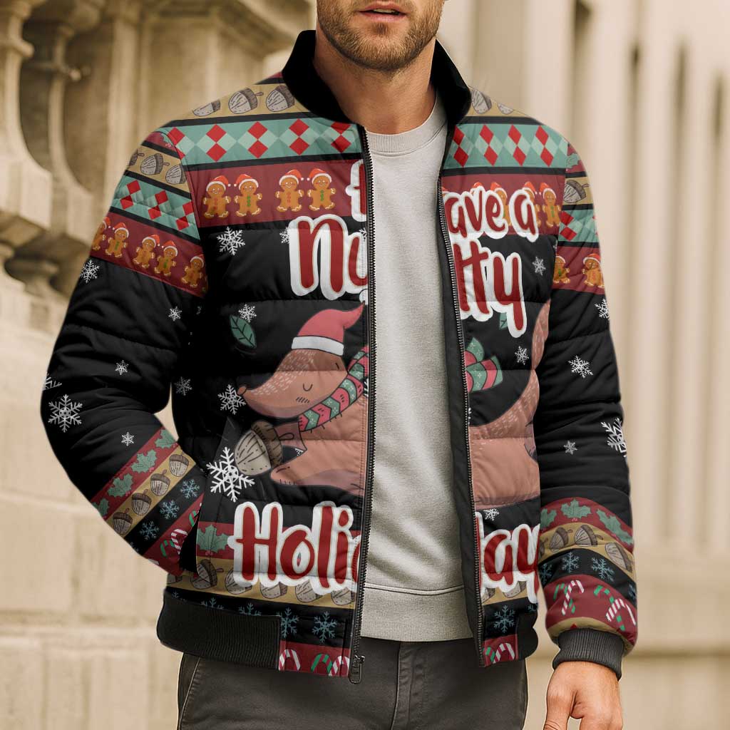 Have A Nutty Holiday Christmas Bomber Puffer Jacket Xmas Holiday Patterns - Wonder Print Shop