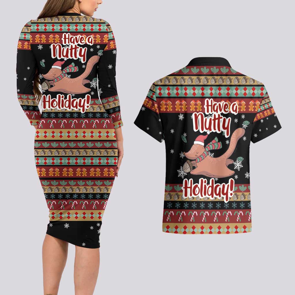 Have A Nutty Holiday Christmas Couples Matching Long Sleeve Bodycon Dress and Hawaiian Shirt Xmas Holiday Patterns - Wonder Print Shop