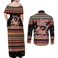 Have A Nutty Holiday Christmas Couples Matching Off Shoulder Maxi Dress and Long Sleeve Button Shirt Xmas Holiday Patterns - Wonder Print Shop