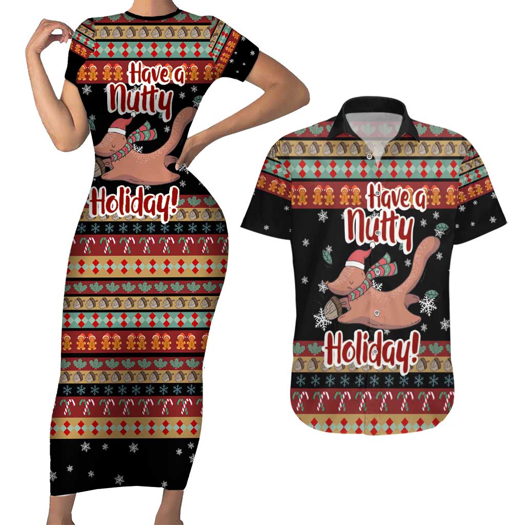 Have A Nutty Holiday Christmas Couples Matching Short Sleeve Bodycon Dress and Hawaiian Shirt Xmas Holiday Patterns - Wonder Print Shop