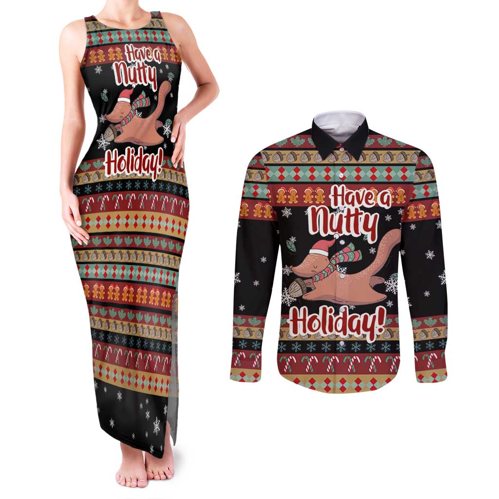 Have A Nutty Holiday Christmas Couples Matching Tank Maxi Dress and Long Sleeve Button Shirt Xmas Holiday Patterns - Wonder Print Shop