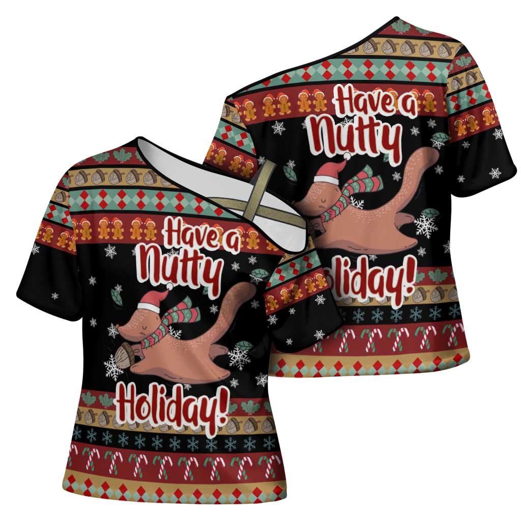 Have A Nutty Holiday Christmas Cross Shoulder Shirt Xmas Holiday Patterns - Wonder Print Shop