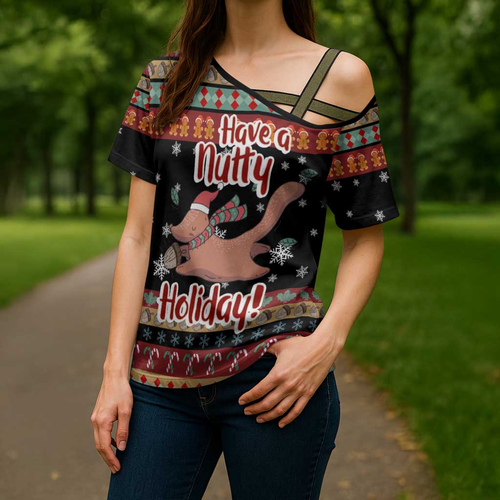 Have A Nutty Holiday Christmas Cross Shoulder Shirt Xmas Holiday Patterns - Wonder Print Shop